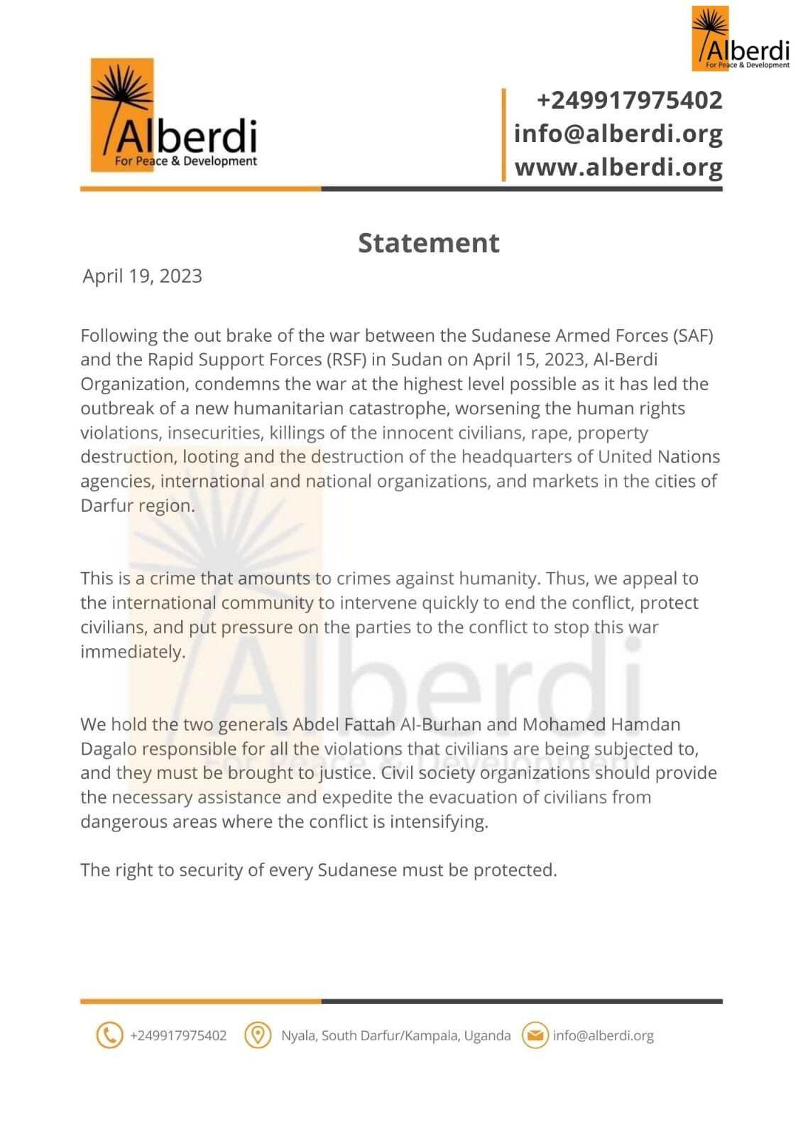 Urgent Concern: Alberdi Organization Calls for Halt to Attacks on Diplomatic Missions in Khartoum